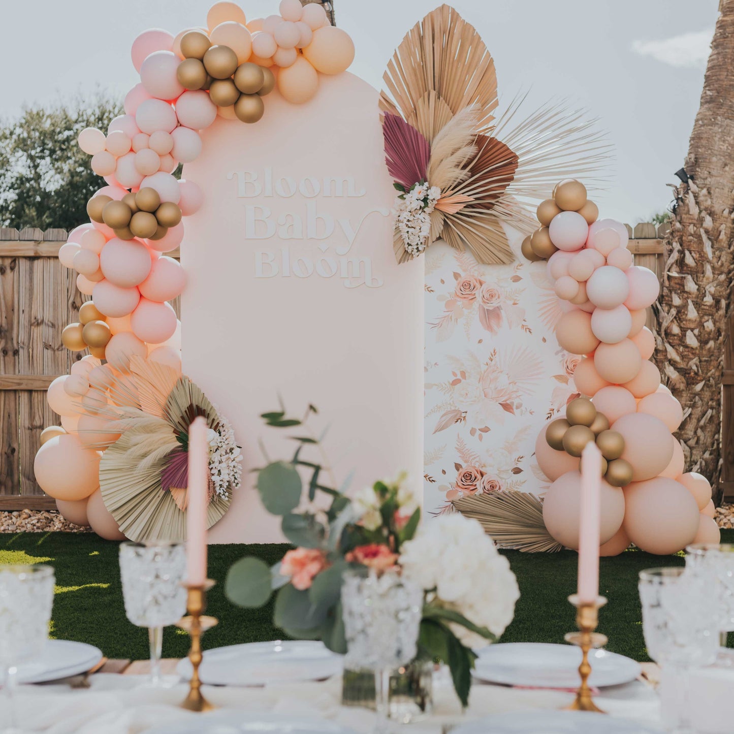 backdrop arch set with balloons for baby shower cocoa beach florida